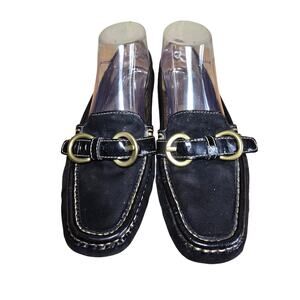 Coach Black Leather Loafers Jillian Signature Logo Driving Moccasin Women's 9